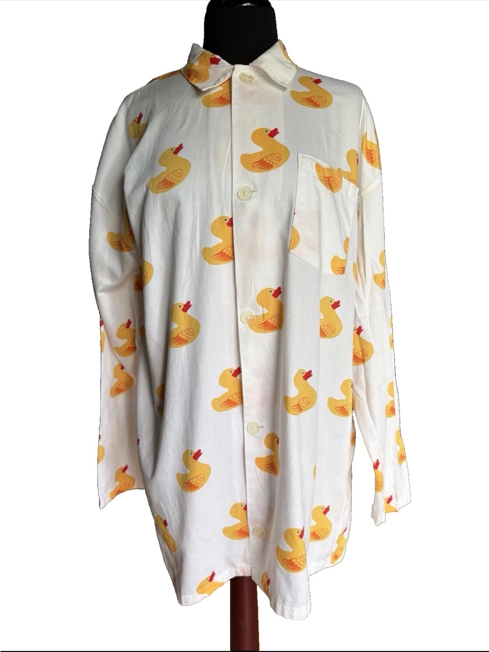 Peter Alexander Rubber Duck-Print Soft Cotton Long Sleeve Nightshirt Size Large